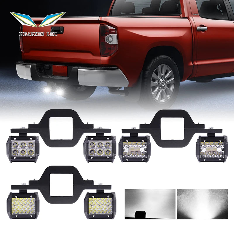 Universal Car Tow Hitch Hook Mount Bracket with 4'' 60W/72W/18W LED Work Light Fog Lamp Holder Rear Backup Off-Road Use Truck