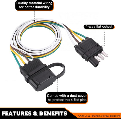 32-Inch 4-Pin Flat Wire Extension Connector for Male and Female Trailer Plugs