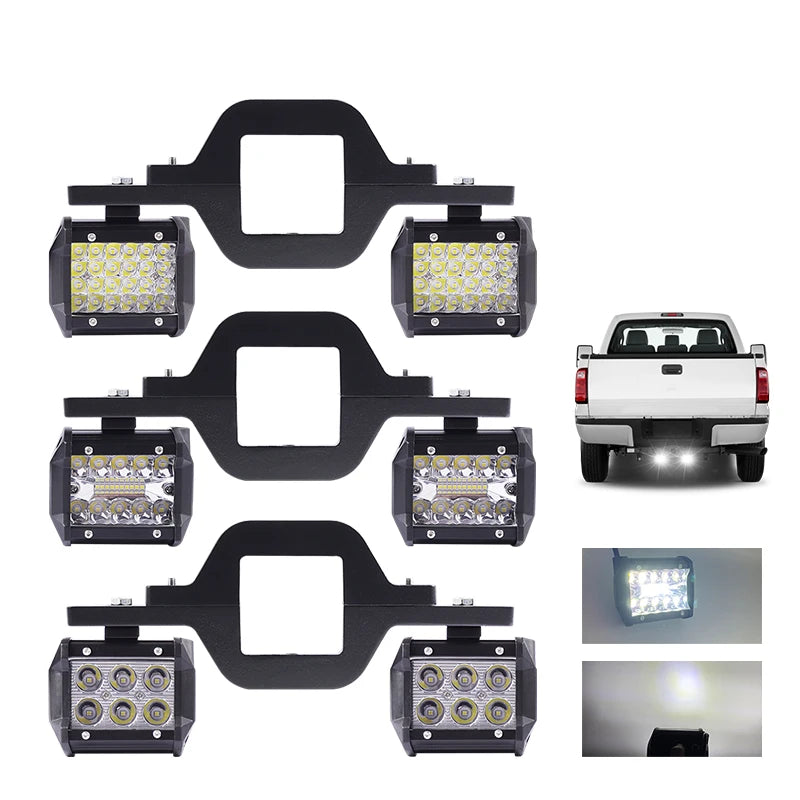 Universal Car Tow Hitch Hook Mount Bracket with 4'' 60W/72W/18W LED Work Light Fog Lamp Holder Rear Backup Off-Road Use Truck