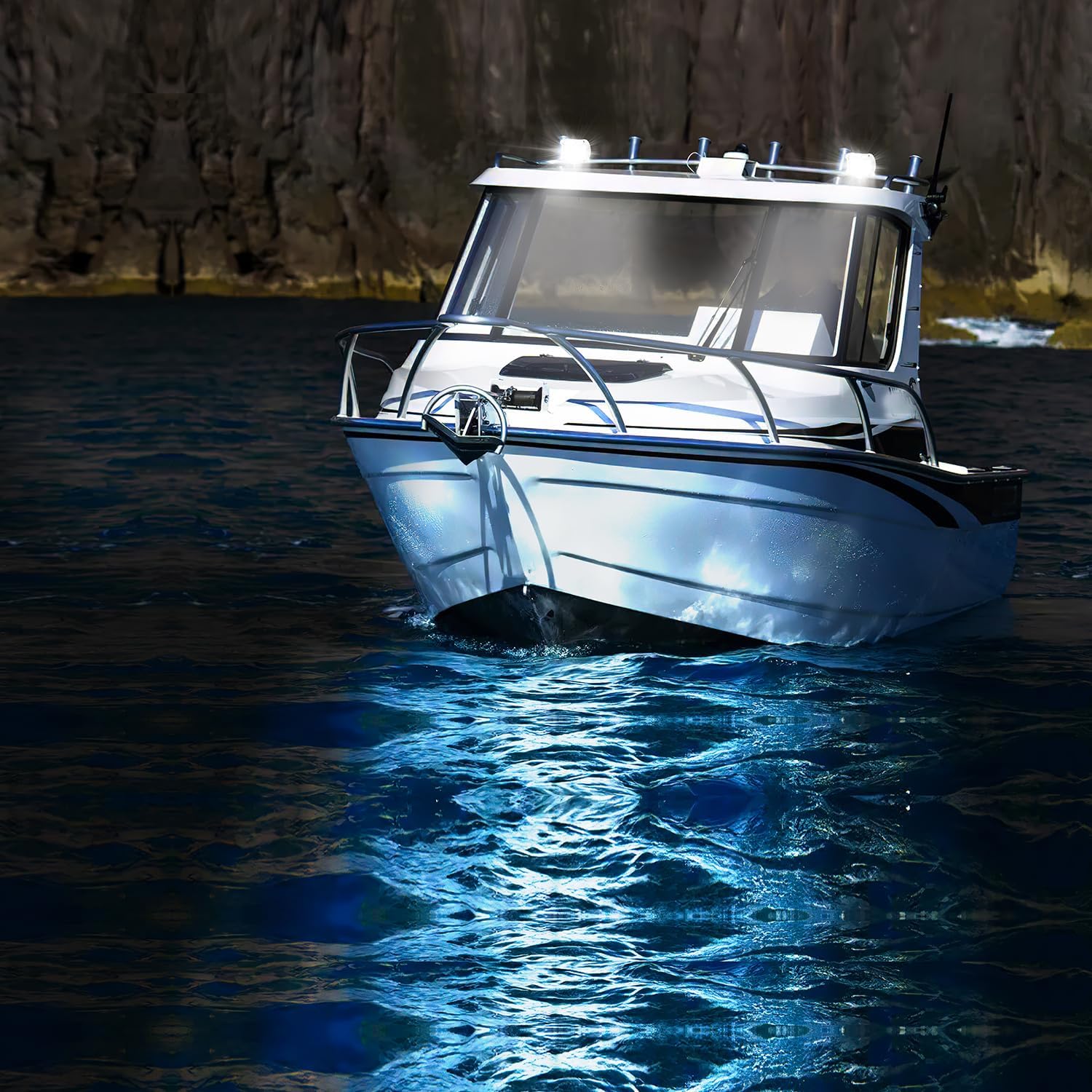 Marine LED Light Pods Navigation Lights 2PCS 4 Inch White Spot Flood Combo Ponton Boat Deck Dock Lighting for Night Fishing T-Top Stern Yacht Port Sailboat Trucks Tractors