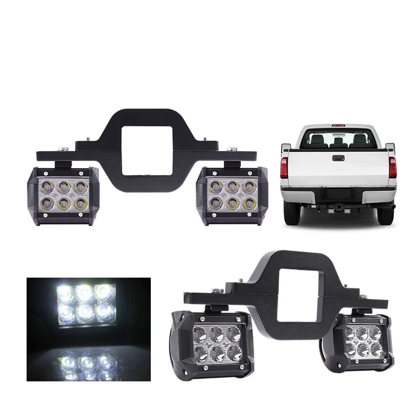 Universal Car Tow Hitch Hook Mount Bracket with 4'' 60W/72W/18W LED Work Light Fog Lamp Holder Rear Backup Off-Road Use Truck