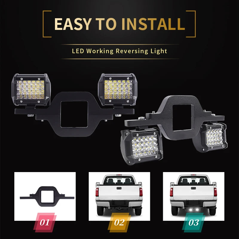 Universal Car Tow Hitch Hook Mount Bracket with 4'' 60W/72W/18W LED Work Light Fog Lamp Holder Rear Backup Off-Road Use Truck