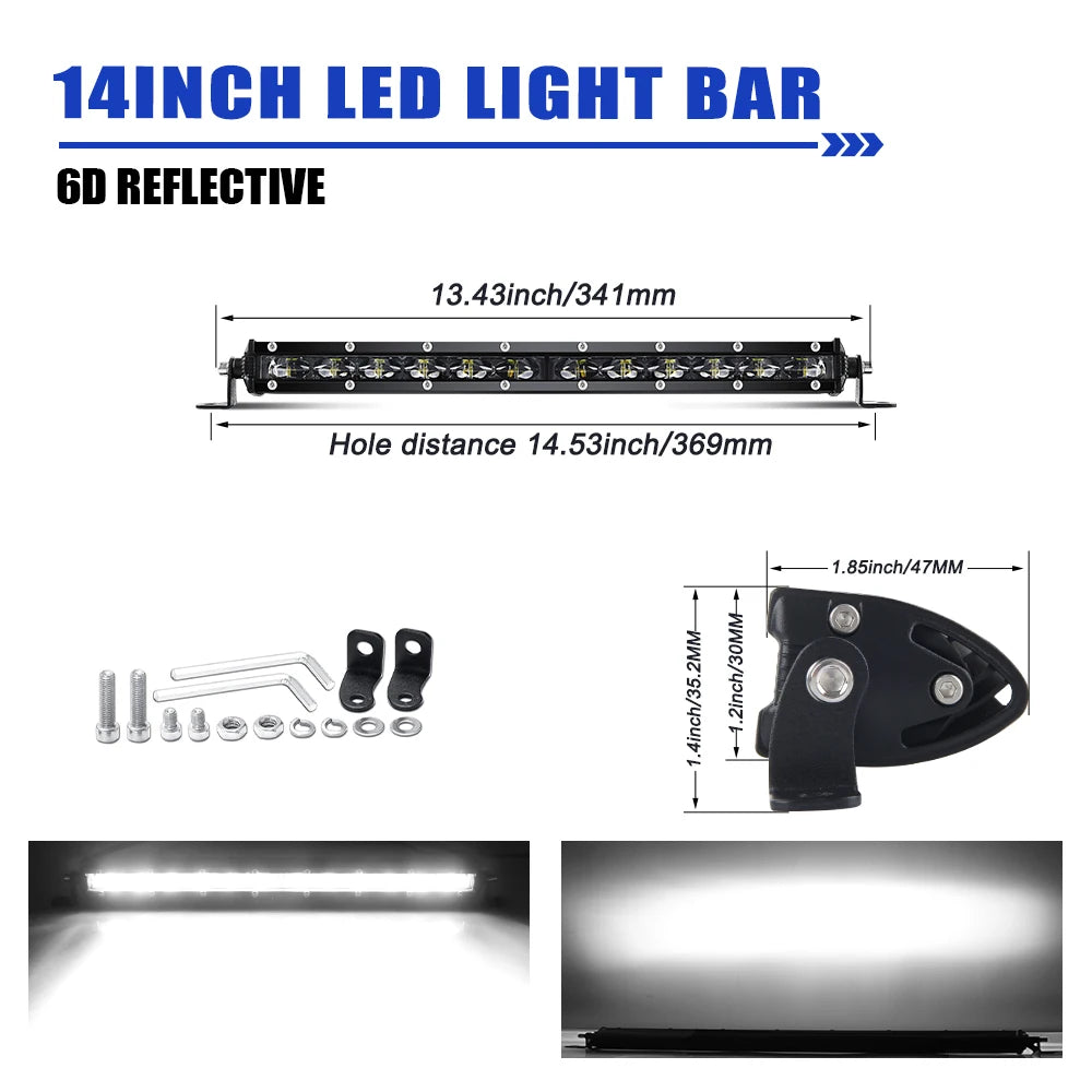 6D Ultra Slim LED Light Bar 1 Row 7Inch-50Inch Driving Light 6000K White for Offroad 4X4 SUV UTV IP68 12V 24Voff-Road Us
