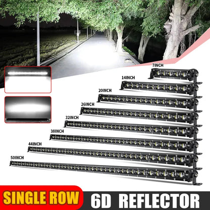 6D Ultra Slim LED Light Bar 1 Row 7Inch-50Inch Driving Light 6000K White for Offroad 4X4 SUV UTV IP68 12V 24Voff-Road Us