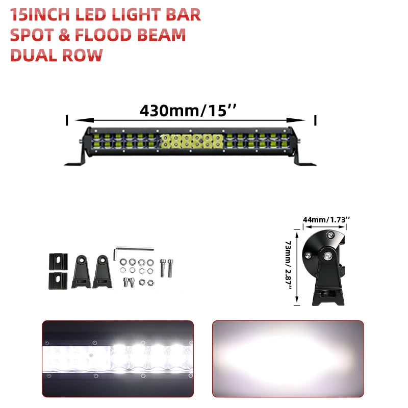 HL Led Driving Light Bar Double Rows Projector Lens 15Inch 20Inch 28Inch Spot+Flood Combo Beam for Offroad Cars SUV UTV 12V 24V