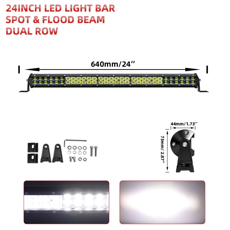HL Led Driving Light Bar Double Rows Projector Lens 15Inch 20Inch 28Inch Spot+Flood Combo Beam for Offroad Cars SUV UTV 12V 24V