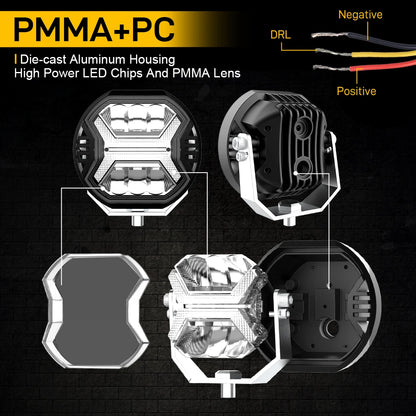 4 Inch Car Led Work Light Bar 12V Amber DRL Driving Light Spotlight for Jeep Offroad Boat Tractor Truck 4X4 SUV ATV Headlight