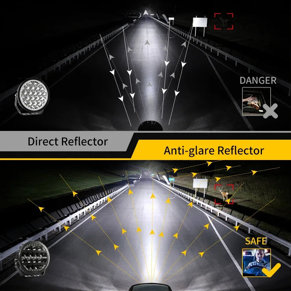 Led Driving Light 2 Color 6000K High Low Spot Flood Combo Beam 3500K Yellow DRL Welcome Flowing Light Foroff-Road Use