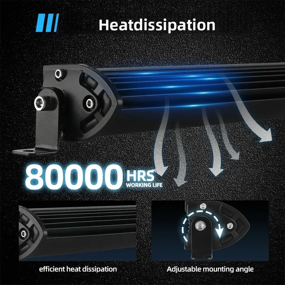 6D Ultra Slim LED Light Bar 1 Row 7Inch-50Inch Driving Light 6000K White for Offroad 4X4 SUV UTV IP68 12V 24Voff-Road Us