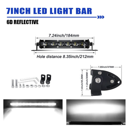 6D Ultra Slim LED Light Bar 1 Row 7Inch-50Inch Driving Light 6000K White for Offroad 4X4 SUV UTV IP68 12V 24Voff-Road Us