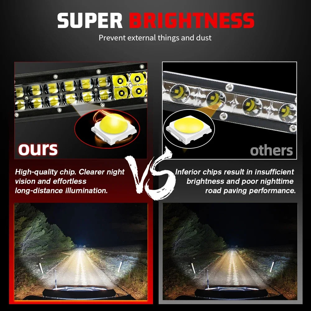 HL Led Driving Light Bar Double Rows Projector Lens 15Inch 20Inch 28Inch Spot+Flood Combo Beam for Offroad Cars SUV UTV 12V 24V