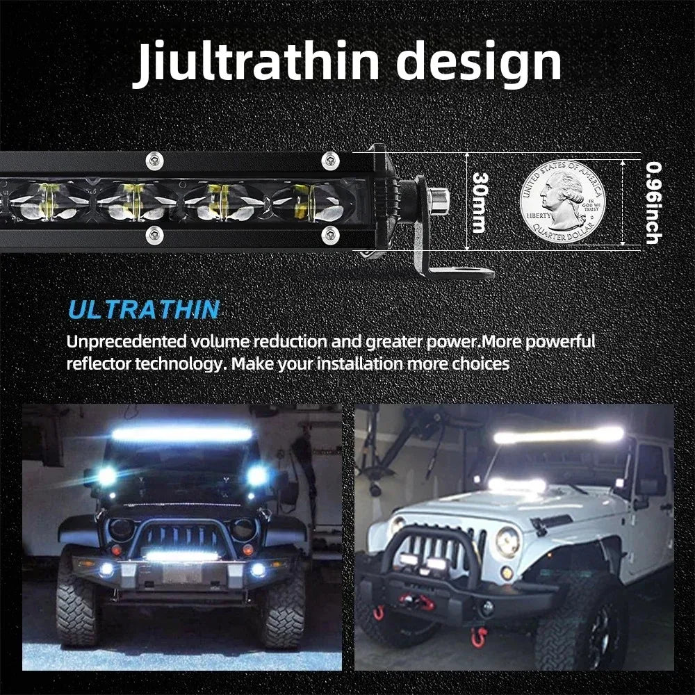 6D Ultra Slim LED Light Bar 1 Row 7Inch-50Inch Driving Light 6000K White for Offroad 4X4 SUV UTV IP68 12V 24Voff-Road Us