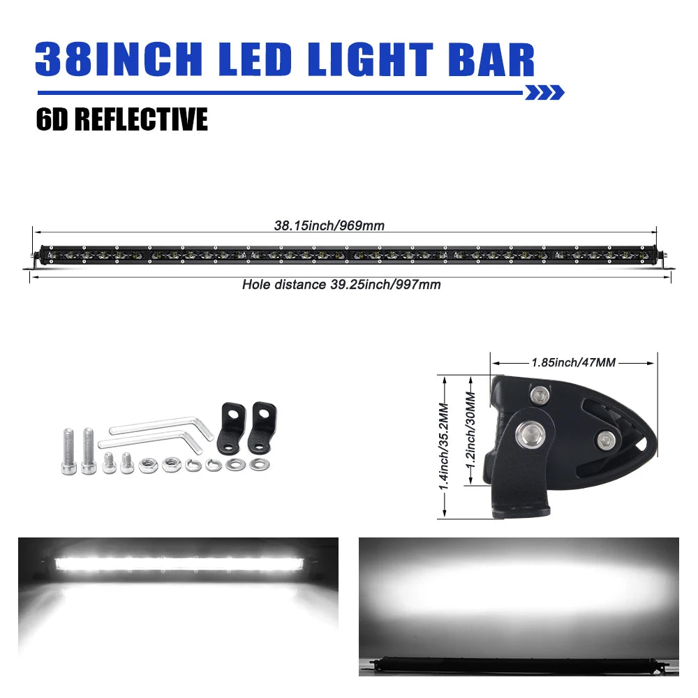 6D Ultra Slim LED Light Bar 1 Row 7Inch-50Inch Driving Light 6000K White for Offroad 4X4 SUV UTV IP68 12V 24Voff-Road Us