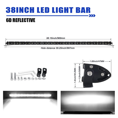 6D Ultra Slim LED Light Bar 1 Row 7Inch-50Inch Driving Light 6000K White for Offroad 4X4 SUV UTV IP68 12V 24Voff-Road Us