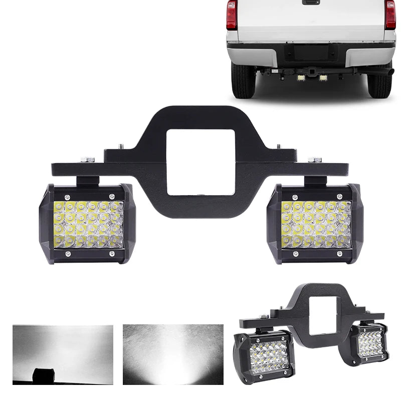 Universal Car Tow Hitch Hook Mount Bracket with 4'' 60W/72W/18W LED Work Light Fog Lamp Holder Rear Backup Off-Road Use Truck