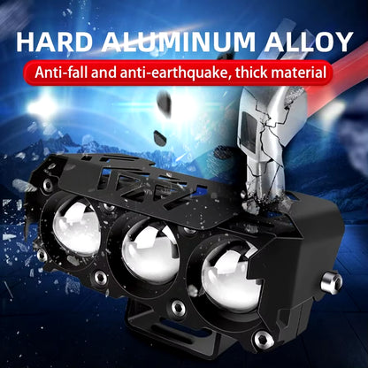 Dual Color LED Motorcycle Spotlight with Hi/Low Beam Fog Lamps for Vehicles - 12V/24V Mini Lens Headlight Driving Light