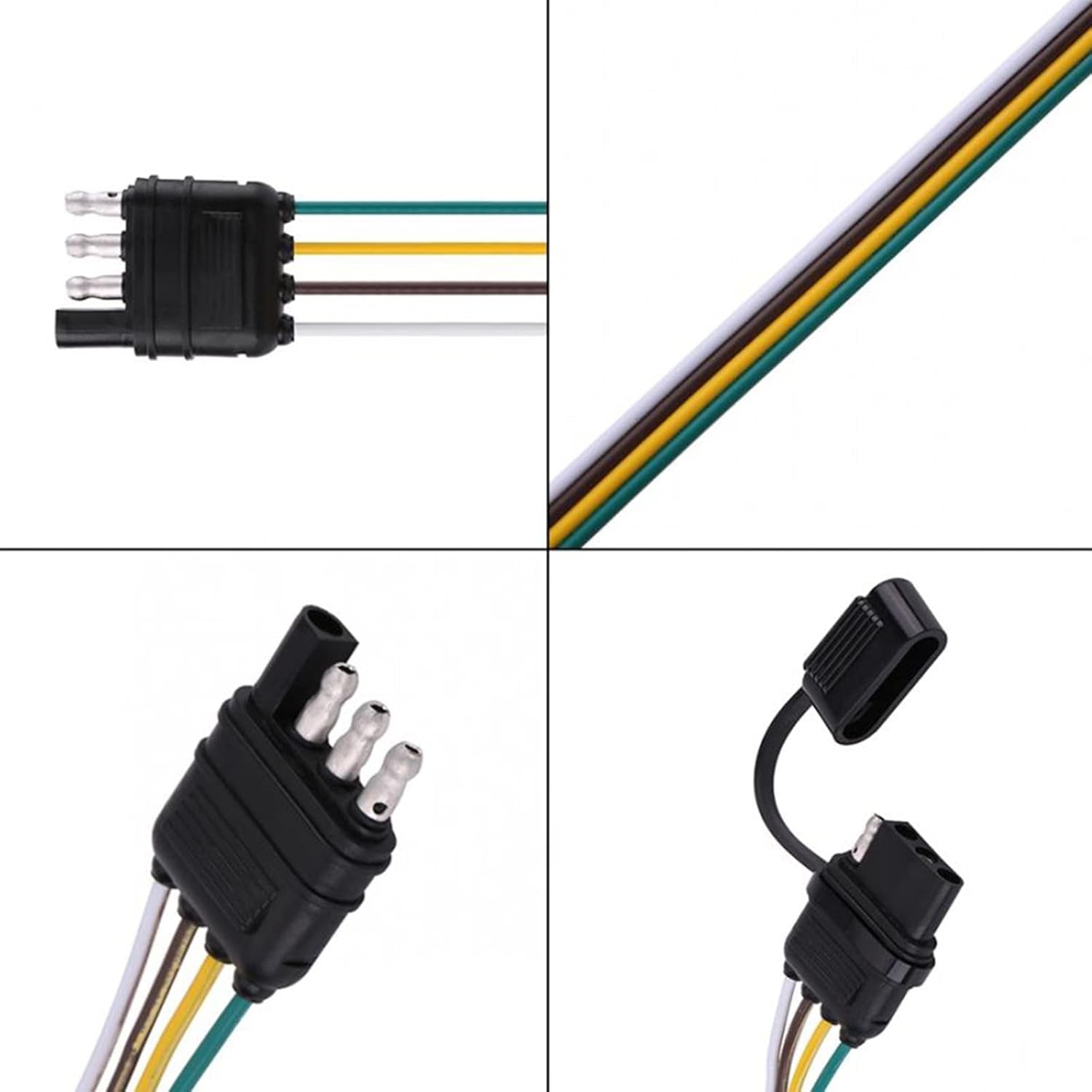 32-Inch 4-Pin Flat Wire Extension Connector for Male and Female Trailer Plugs