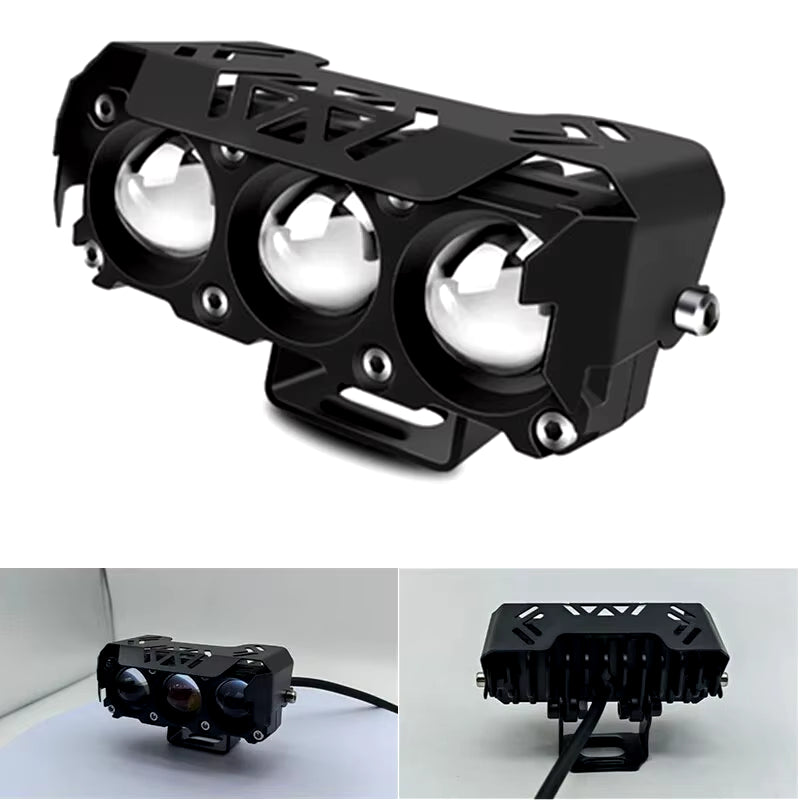 Dual Color LED Motorcycle Spotlight with Hi/Low Beam Fog Lamps for Vehicles - 12V/24V Mini Lens Headlight Driving Light