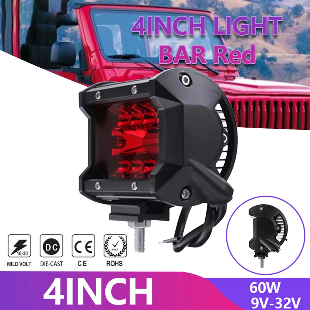 4 Inch LED Work Light Flood Spot Lights 9-32V 60W Super Light Driving Lamp for Offroad Car Truck ATV Red Car Lights
