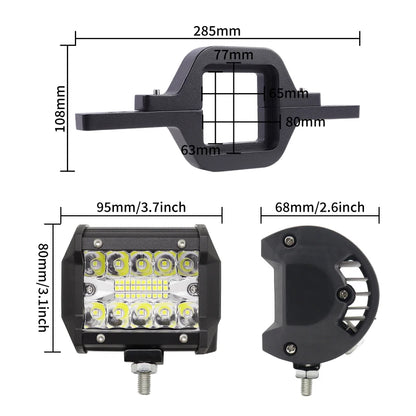Universal Car Tow Hitch Hook Mount Bracket with 4'' 60W/72W/18W LED Work Light Fog Lamp Holder Rear Backup Off-Road Use Truck